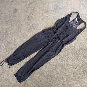 free people roaring rayon jumpsuit in washed black, size 10